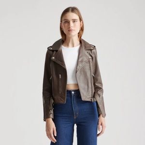 Chocolate brown Quince leather moto jacket